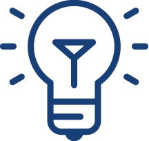 A line drawing shows a simple lightbulb, lines around the bulb indicate that it's radiating light.